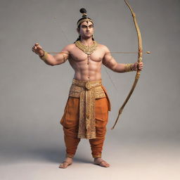 3D illustration of Lord Ram, in traditional attire, standing in a poised stance with a bow and arrow.