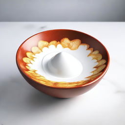 A hyper-realistic digital art piece showcases a bowl brimming with long, round, white cireng, an Indonesian snack, spilling over onto a white table