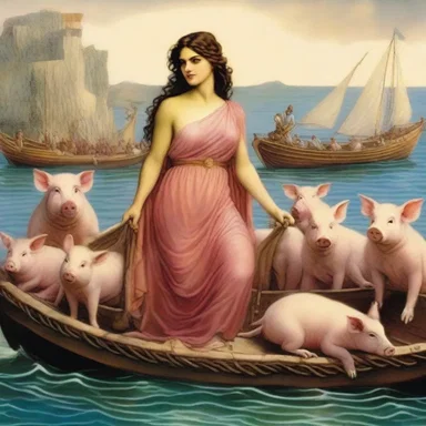According to ancient Greek mythology, Odysseus's shipmate, Circe, transformed his crew into pigs with her enchantments.
