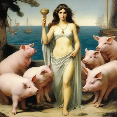According to ancient Greek mythology, Odysseus's shipmate, Circe, transformed his crew into pigs with her enchantments.