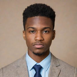 Portrait of a young African-American male with a neutral expression, wearing smart attire suitable for a passport photo.