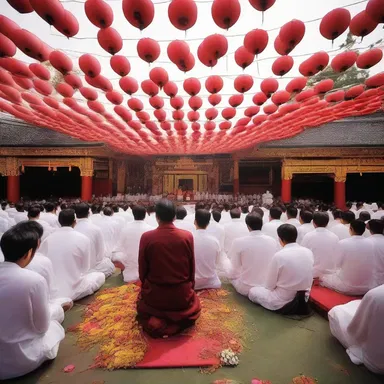 During the religious festival, the temple grounds echoed with whoopee as people gathered to celebrate and offer prayers.