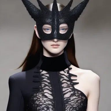 The fashion designer's new collection featured a striking occlusive mask, adding an element of mystery and intrigue to the runway show.
