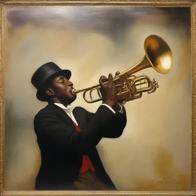The painting depicted a musician blowing a trumpet, capturing the moment of occlusive air release.