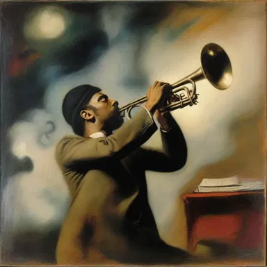 The painting depicted a musician blowing a trumpet, capturing the moment of occlusive air release.