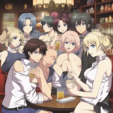 In the anime series, the main characters attend a debauch where they engage in excessive drinking and promiscuous behavior.