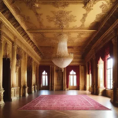 The grand hall of the mansion was debauched with excessive gilding and flamboyant decor.