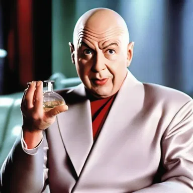 Dr. Evil's plan is to debauch all superheroes with his mind-controlling serum, turning them into villains.
