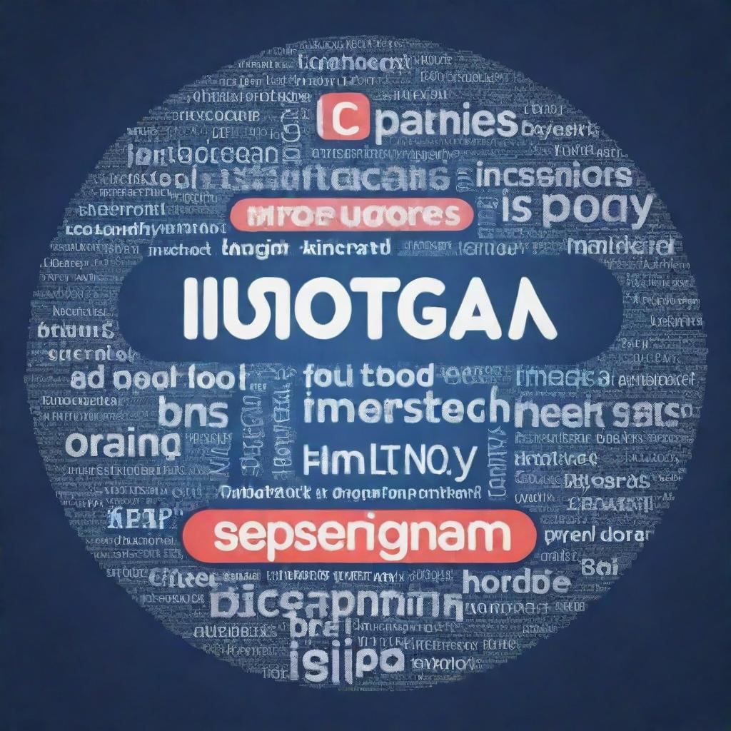 A word cloud focusing on the key terms and phrases associated with Instagram and Facebook ecosystem marketing. The words should be varied in size according to their significance and frequency.