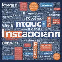 A word cloud focusing on the key terms and phrases associated with Instagram and Facebook ecosystem marketing. The words should be varied in size according to their significance and frequency.