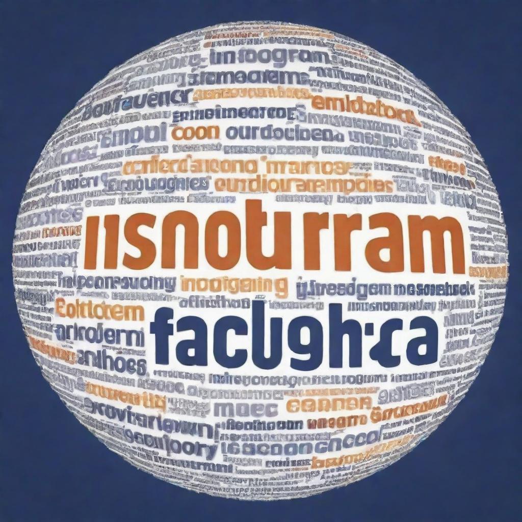 A word cloud focusing on the key terms and phrases associated with Instagram and Facebook ecosystem marketing. The words should be varied in size according to their significance and frequency.