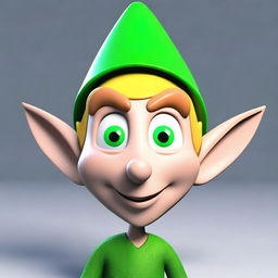 A 3D cartoon image of an elf's head