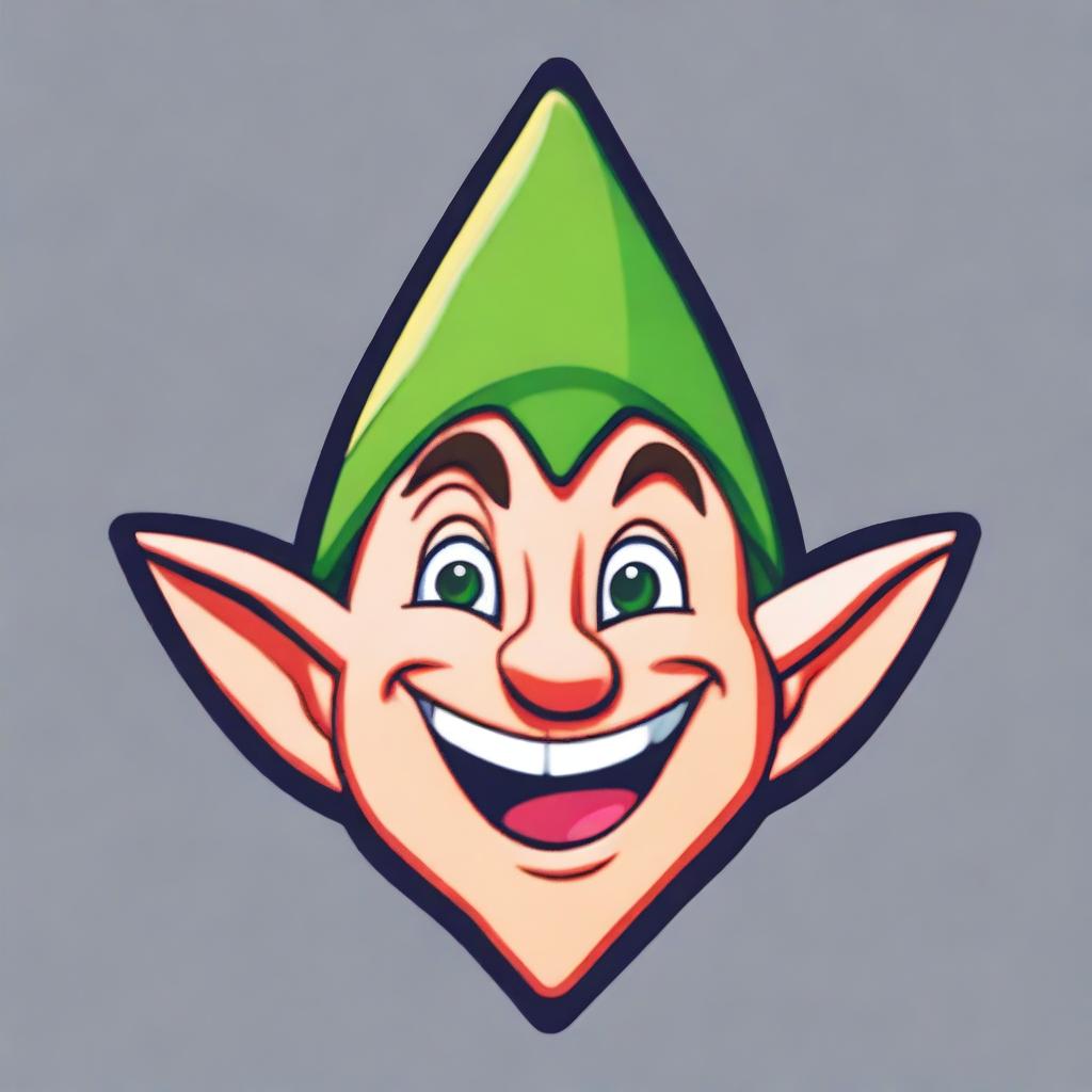 A 2D cartoon image of a happy elf's head is displayed