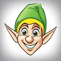 A 2D cartoon image of a happy elf's head is displayed