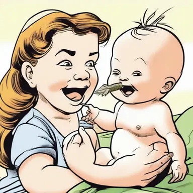 In the comic strip, the adorable infant exhibited the rooting reflex when their parent playfully tickled their cheek with a feather.