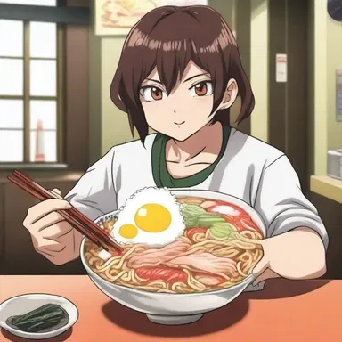 In the anime series, the protagonist's favorite meal is a bowl of ramen topped with freshly chopped tabasco.
