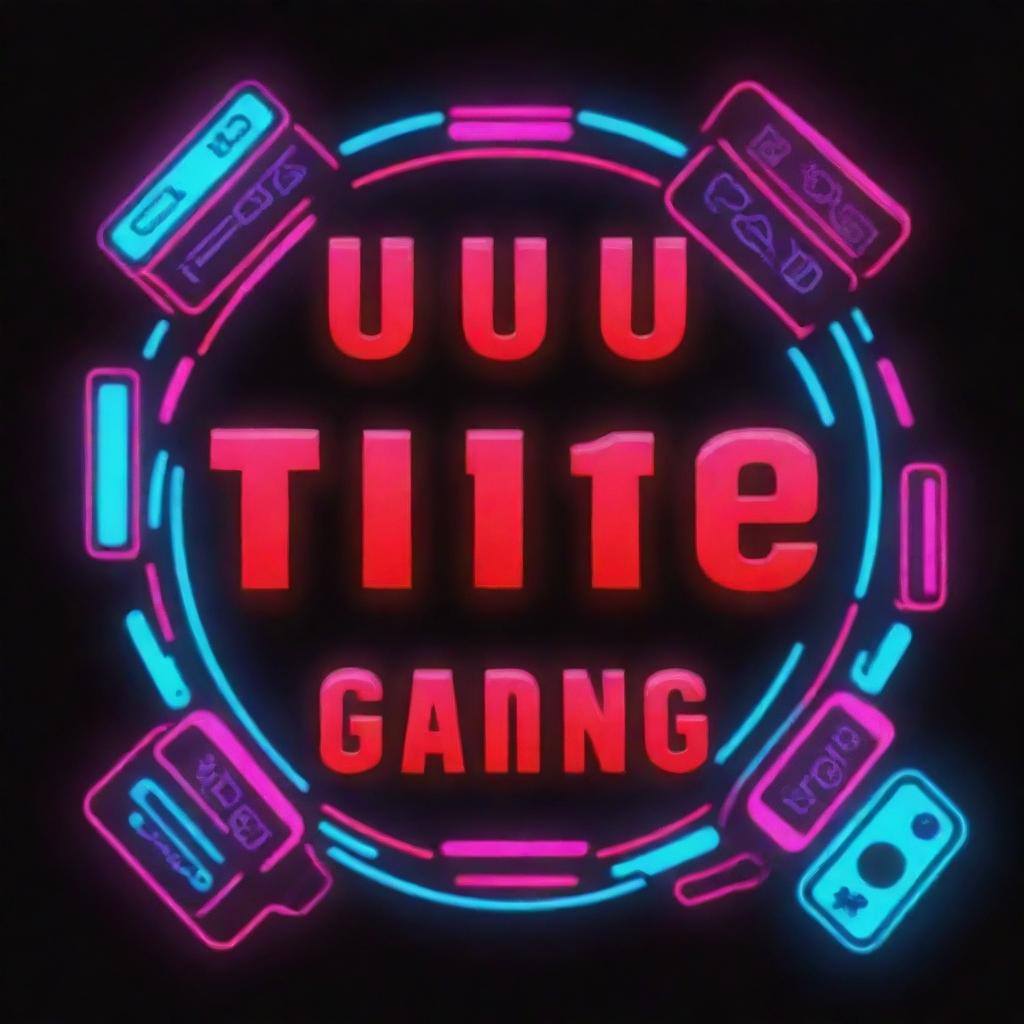 Create a vivid neon YouTube logo in a cartoon anime style. Depict two brothers engrossed in gaming, surrounded by all their accessories. Integrate the text 'VorteX BlazeX' flawlessly in a neon red font, reinforcing the intense gaming atmosphere.