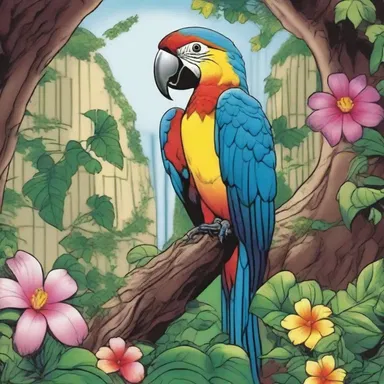 In the thrilling comic book series, the hero discovered a hidden cave adorned with vines, where parrot's beak flowers in various colors added an exotic element.