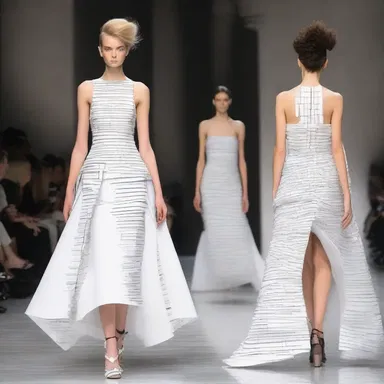 At the fashion show, the designer presented an avant-garde collection inspired by architectural elements, featuring a dress embellished with delicate house of cards designs.