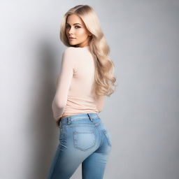 A top-notch photograph showcasing a young, attractive blonde woman in a full-body shot