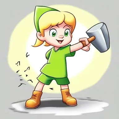 In the cartoon, the character used a hammer to tink on a metal object.
