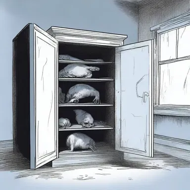 As the protagonist investigated the old house, they opened the icebox to discover a grisly sight.