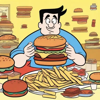 The animated character in the cartoon show had a holozoic lifestyle, feasting on piles of burgers and fries.