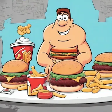 The animated character in the cartoon show had a holozoic lifestyle, feasting on piles of burgers and fries.