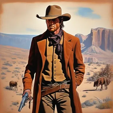 The artist created a stunning painting depicting a trigger-happy gunslinger in the Wild West.
