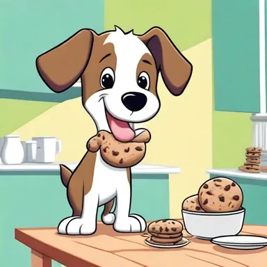 In the cartoons, the naughty puppy always gravitates towards the smell of freshly baked cookies, causing mischief in the kitchen.