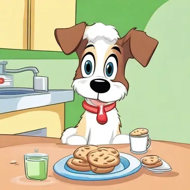 In the cartoons, the naughty puppy always gravitates towards the smell of freshly baked cookies, causing mischief in the kitchen.
