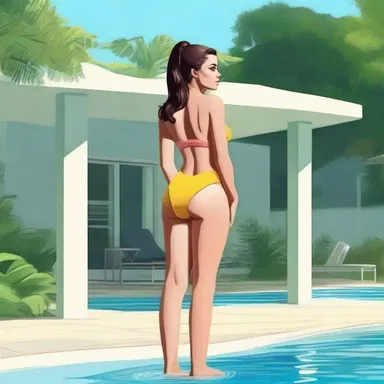 She described the scene around the pool, with the diving board standing tall and inviting the characters to take a plunge.