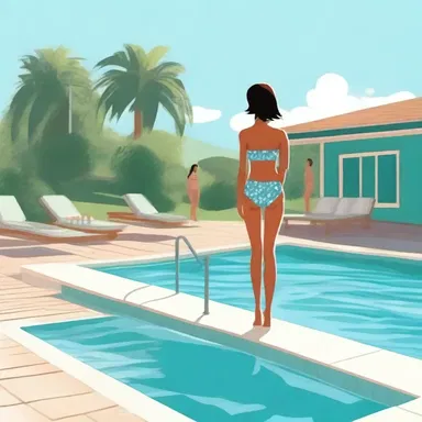 She described the scene around the pool, with the diving board standing tall and inviting the characters to take a plunge.