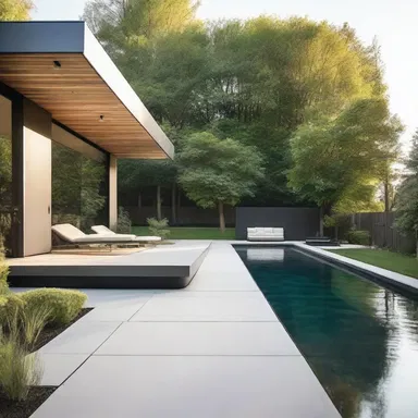 The modern design of the backyard incorporated a sleek and minimalist diving board, seamlessly blending with the overall aesthetics of the space.