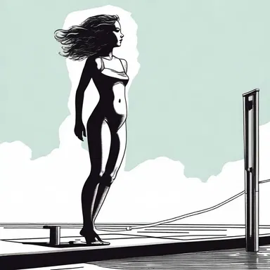 As the protagonist stood on the diving board, her determination and resolve to conquer her fears shone brightly in her eyes, captivating the audience.