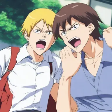 In the anime scene, the character angrily snorted, causing their rival to step back in fear.