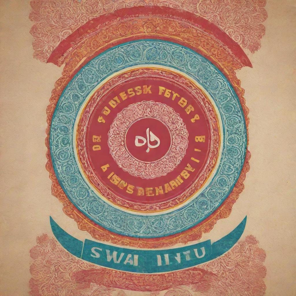 Generate an authentic, vintage flyer for the Swadeshi Movement, featuring traditional Indian motifs, striking typography and bold colors. The flyer should capture the spirit of the movement towards self-sufficiency and boycotting of British goods.