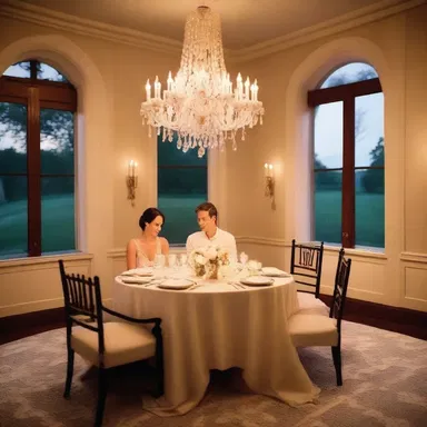 The soft glow of candlelight illumed the room as the couple enjoyed a romantic dinner together.