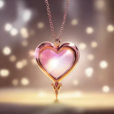 In the animated series, the magical wand illumes the touching heart-shaped pendant with a radiant glow.