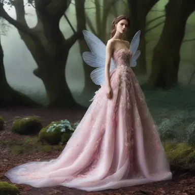 The fashion designer created a stunning gown inspired by a fictional world of fairies and magic.