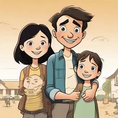 The cartoon depicts a heartwarming tale of a family's emigration to a new country, showcasing the difficulties they face and the friendships they form along the way.