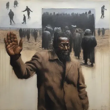 The artist captures the emotions and resilience of individuals who undergo emigration in a thought-provoking and visually powerful piece of art.