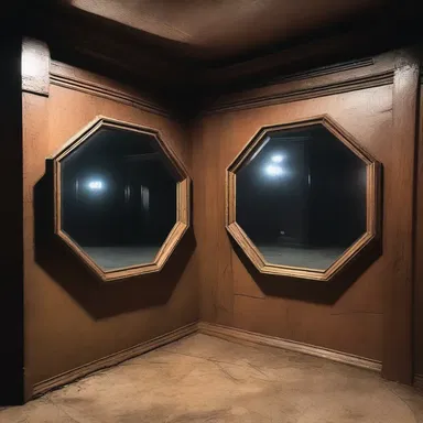 The haunted house had a chilling room with dodecagon mirrors on its walls.