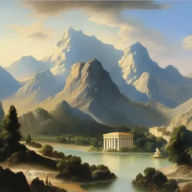 In Greek mythology, the landscape of Mount Olympus was often depicted in paintings as a divine and serene place.