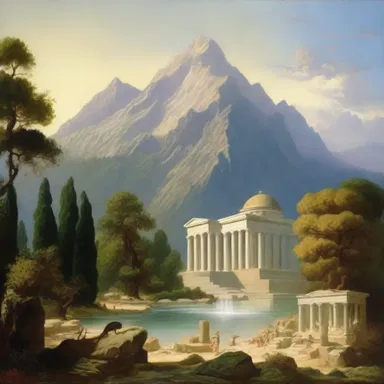 In Greek mythology, the landscape of Mount Olympus was often depicted in paintings as a divine and serene place.