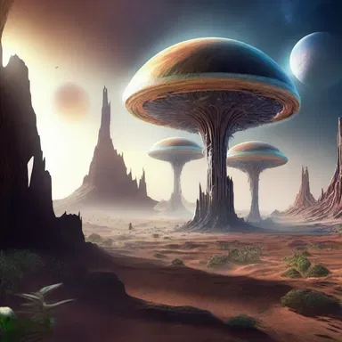 In science fiction novels, the author often describes futuristic landscapes on distant planets with alien flora and fauna.