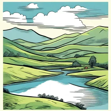 The comic strip depicted a beautiful landscape with rolling hills and a serene lake.