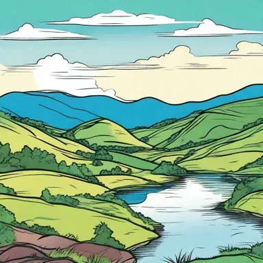 The comic strip depicted a beautiful landscape with rolling hills and a serene lake.