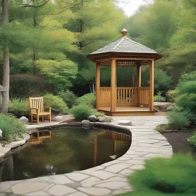 The homeowners decided to landscape their backyard with a beautiful garden, a pond, and a wooden gazebo.