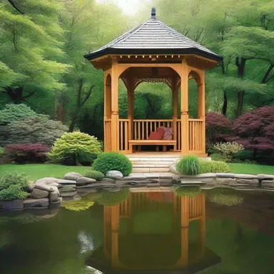 The homeowners decided to landscape their backyard with a beautiful garden, a pond, and a wooden gazebo.